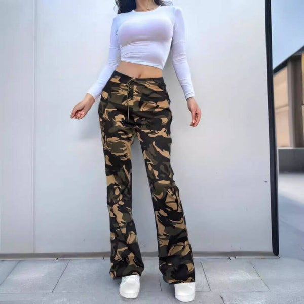 Pantaloni casual da donna con spacco laterale, tendenza street