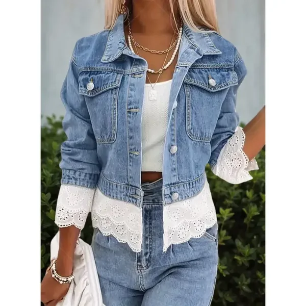 Giacca da donna in denim con cuciture in pizzo