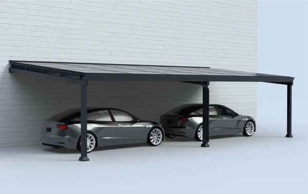 Luxo Wandanbau 2er Solarcarport mit Solardach 20x 450W bifazial Glas Glas