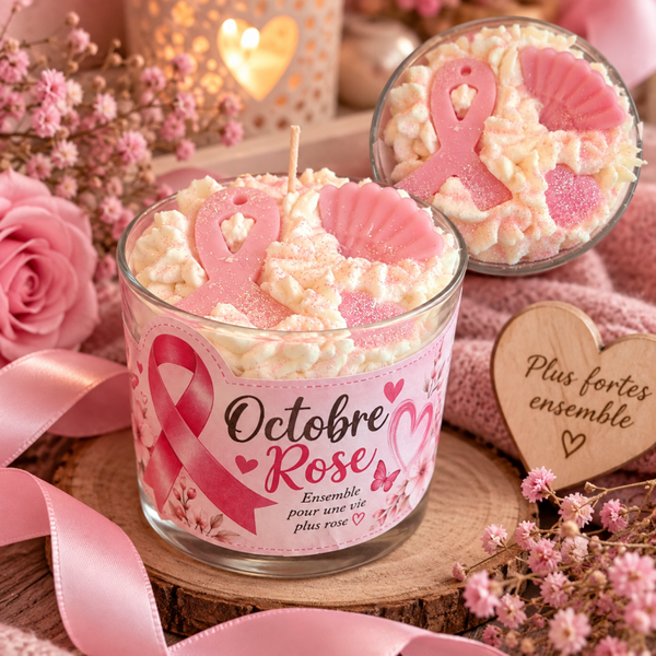 🌸 Bougie Octobre Rose – Création artisanale 🎀