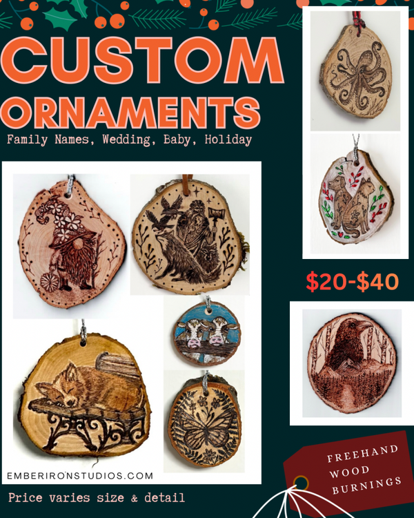 Handmade Freehand Woodburning Ornaments