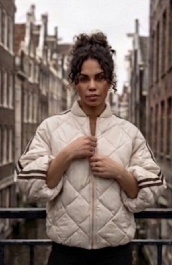 Cream & Chocolate Striped 3/4-Sleeve Puffer Jacket