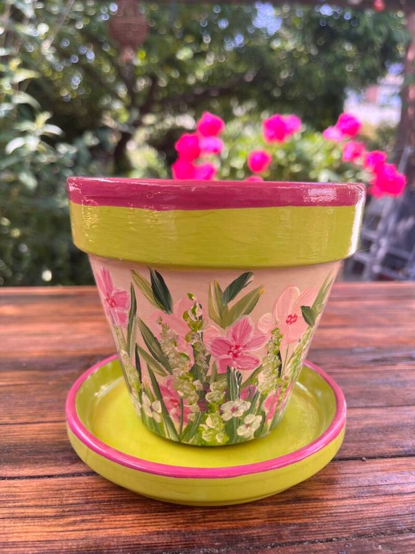 Handbeschilderde pot + schotel