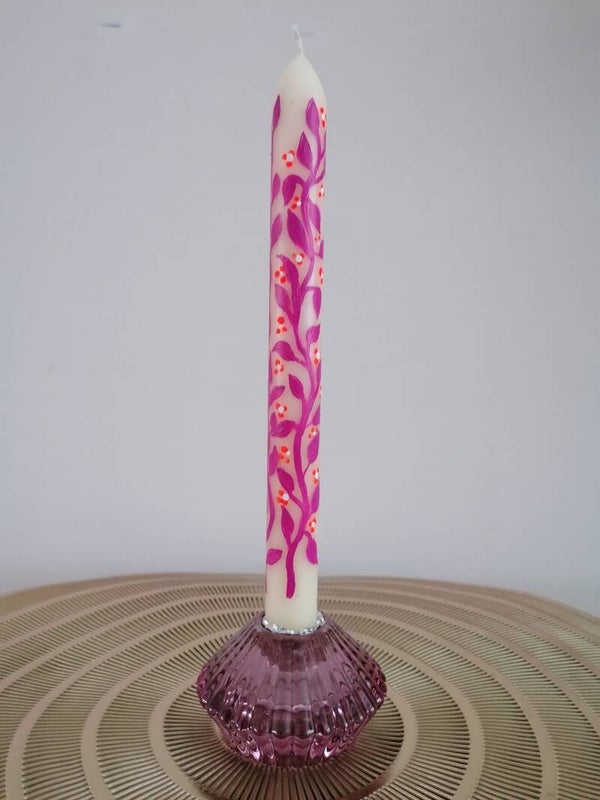 Handbeschilderde kaars + standaard