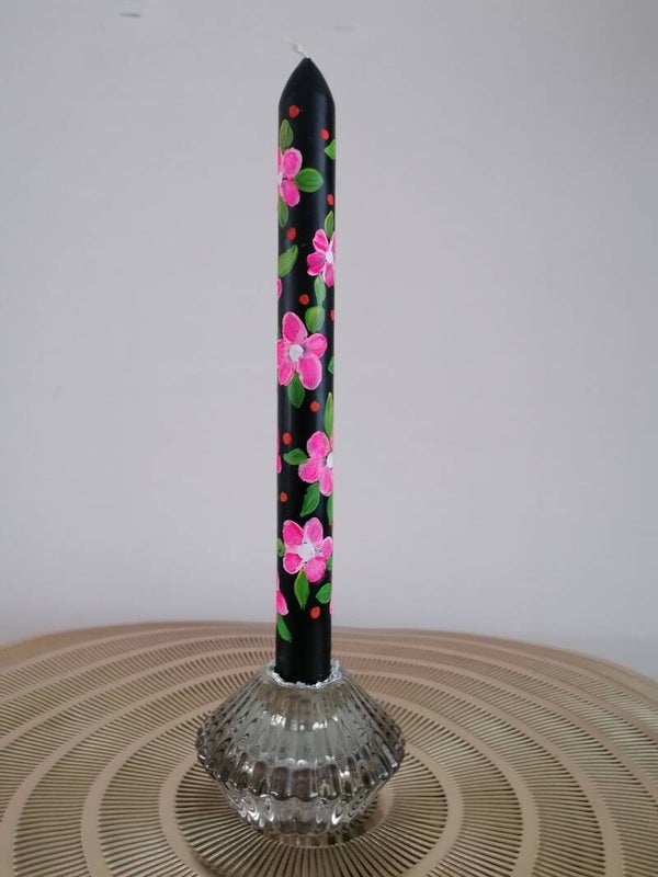 Handbeschilderde kaars + standaard