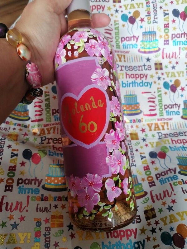 Handbeschilderde fles Rose