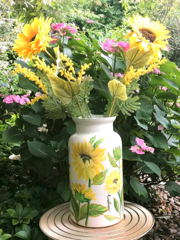 Handbeschilderde vaas 💛