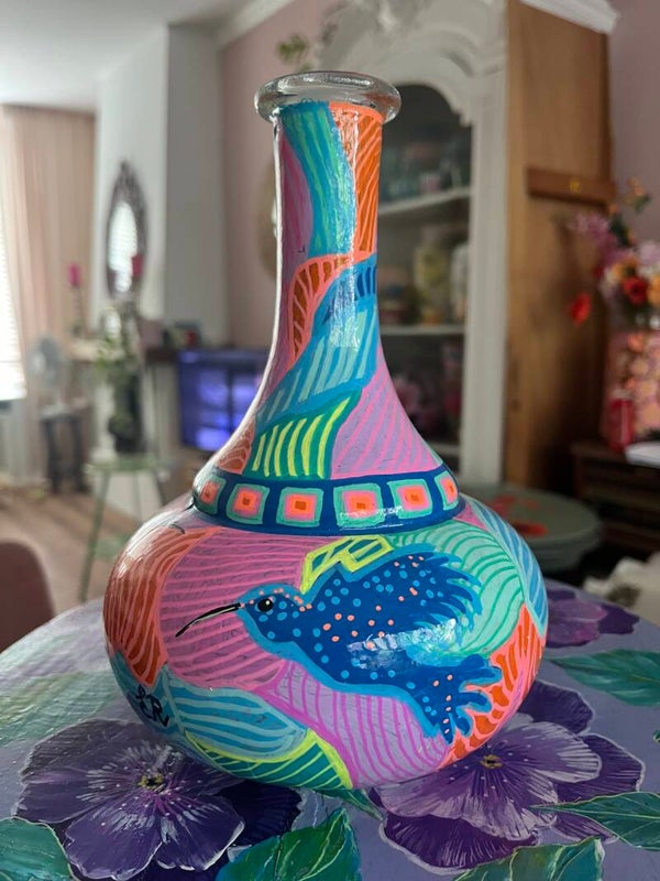 Handbeschilderde vaas 💚