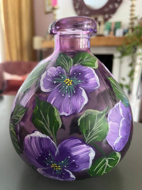 Handbeschilderde vaas 💜