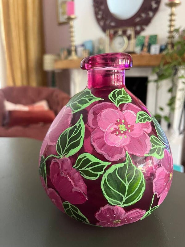 Handbeschilderde vaas 🩷
