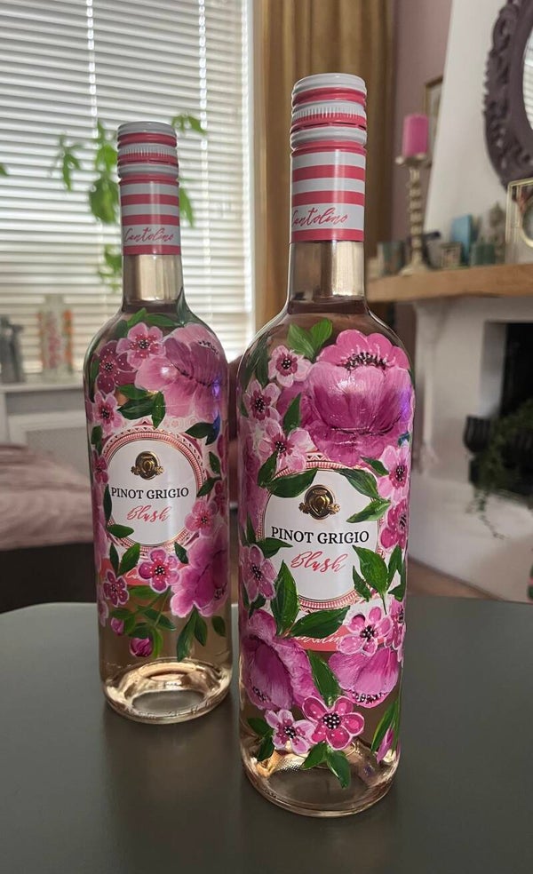 Handbeschilderde fles Rosé 🌸🌸