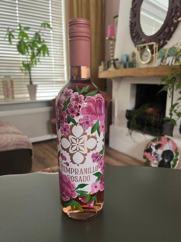 Handbeschilderde fles Rosé 🌸🌺