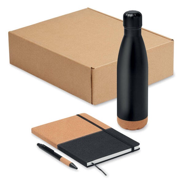 3-delige geschenkset met drinkfles, notitieboek en balpen