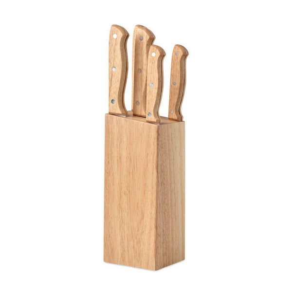 Houten messenblok met 5 messen