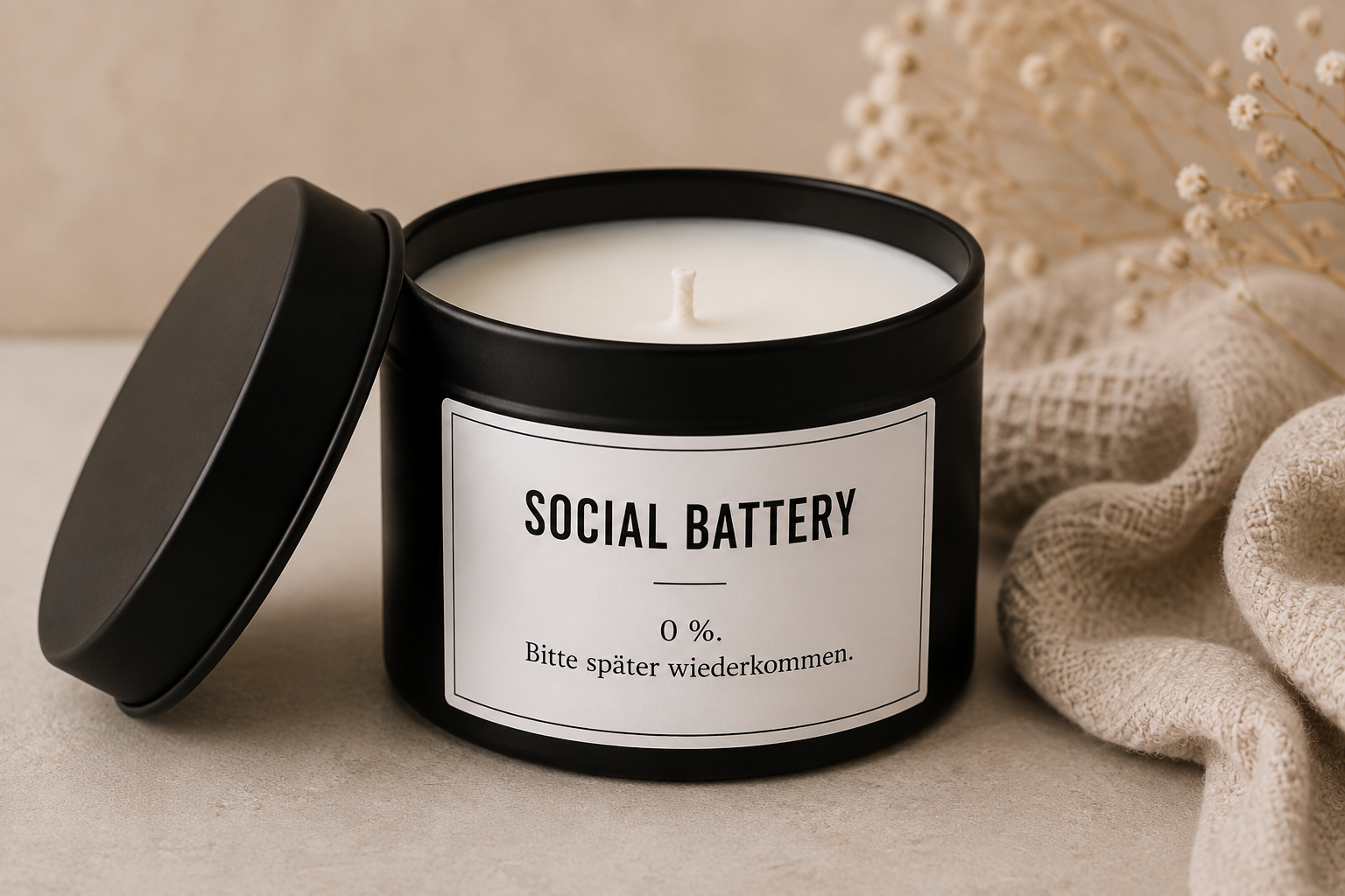 Spruchkerze Social Battery