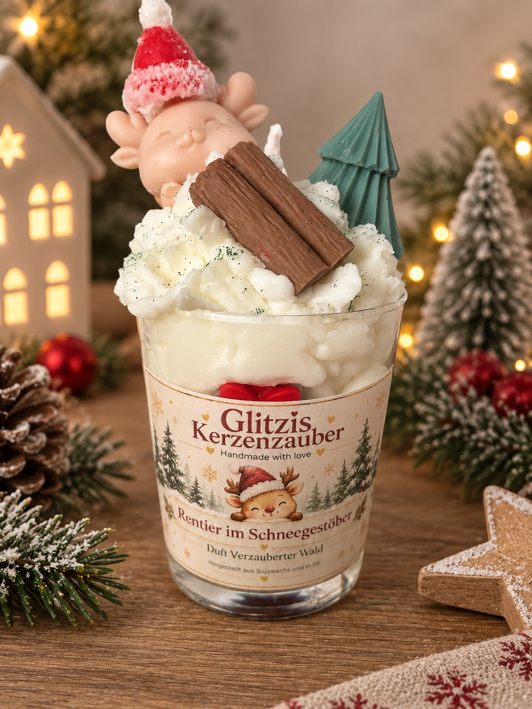 Rentier im Schneegestöber Candle