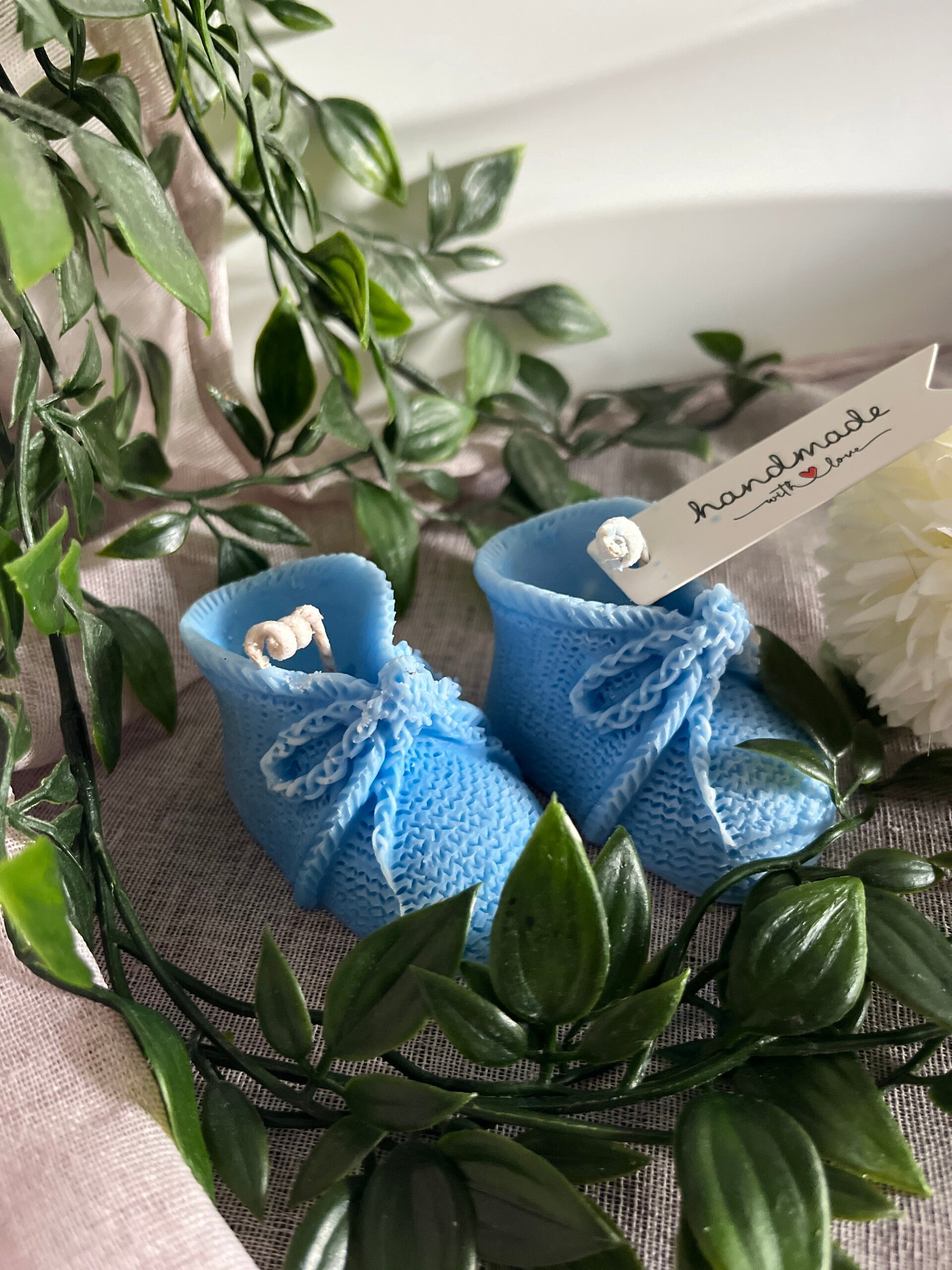 Baby Schuhe Kerze Blau
