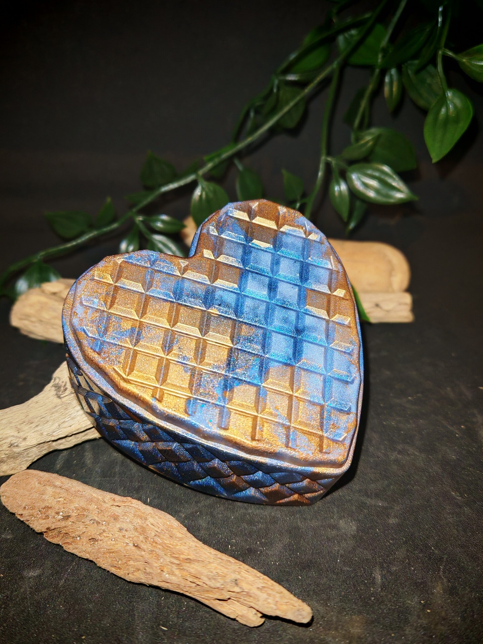 Petite boîte coeur bleue et dorée