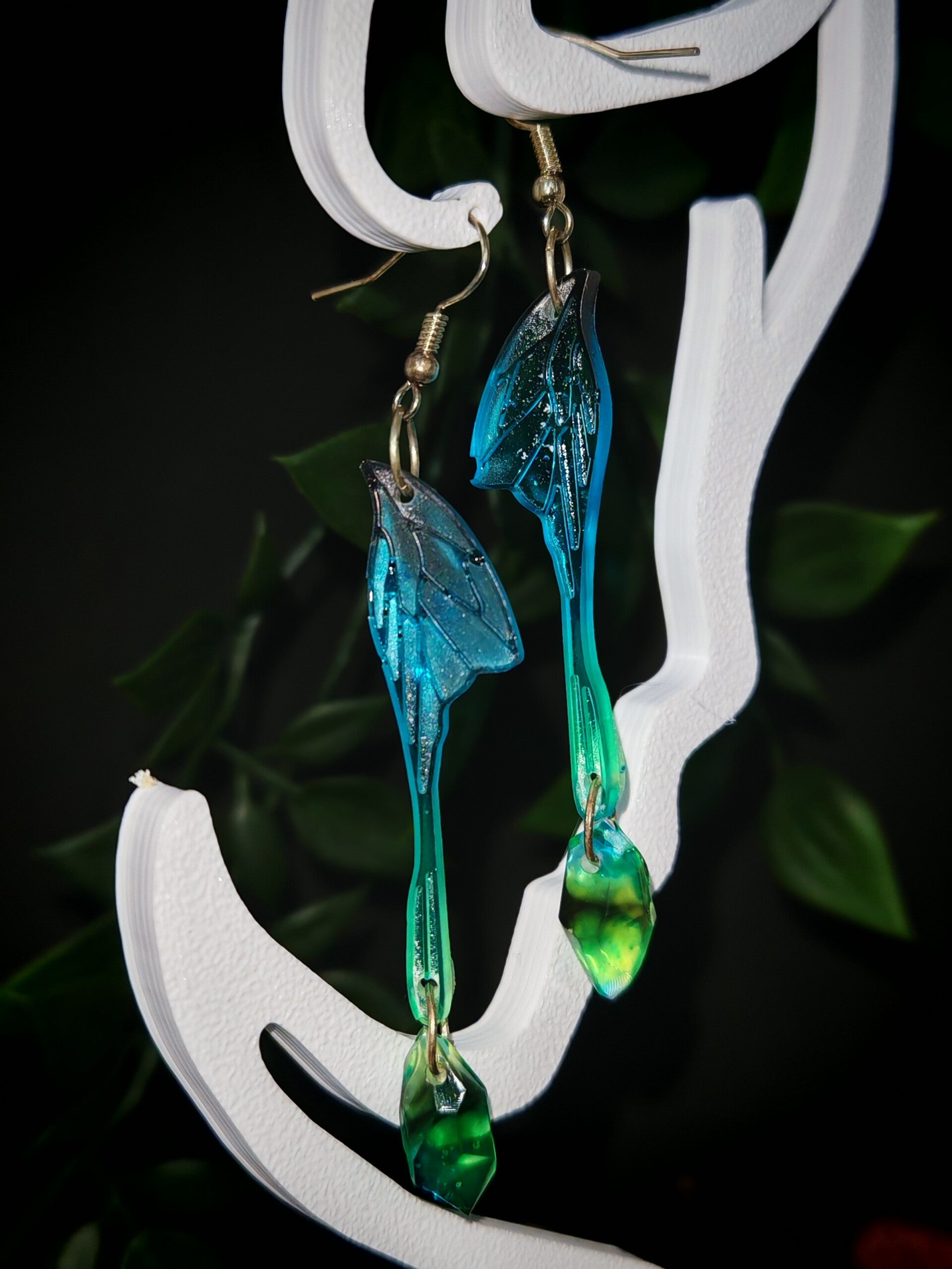 Boucle d'oreille Aillia bleue et verte