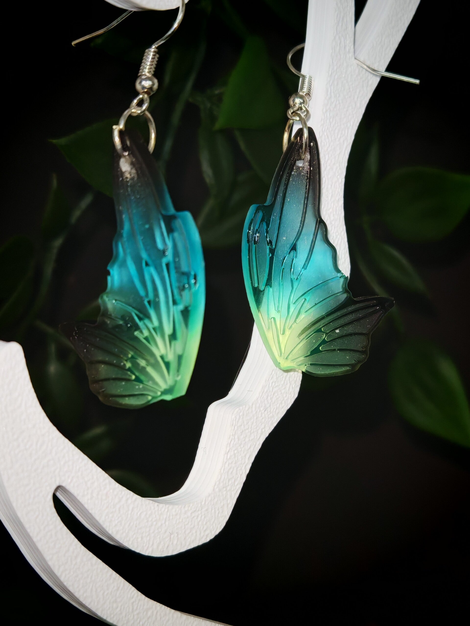 Boucle d'oreille Aillia bleue, verte et noir