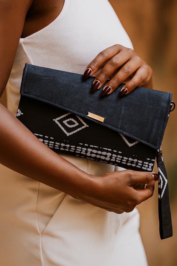 Pochette élégante en jean et tissu imprimé Mano Style