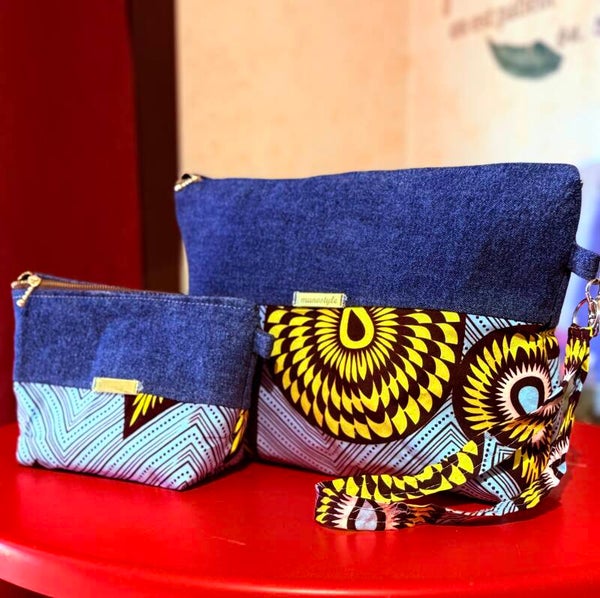 Trousses en jean et wax