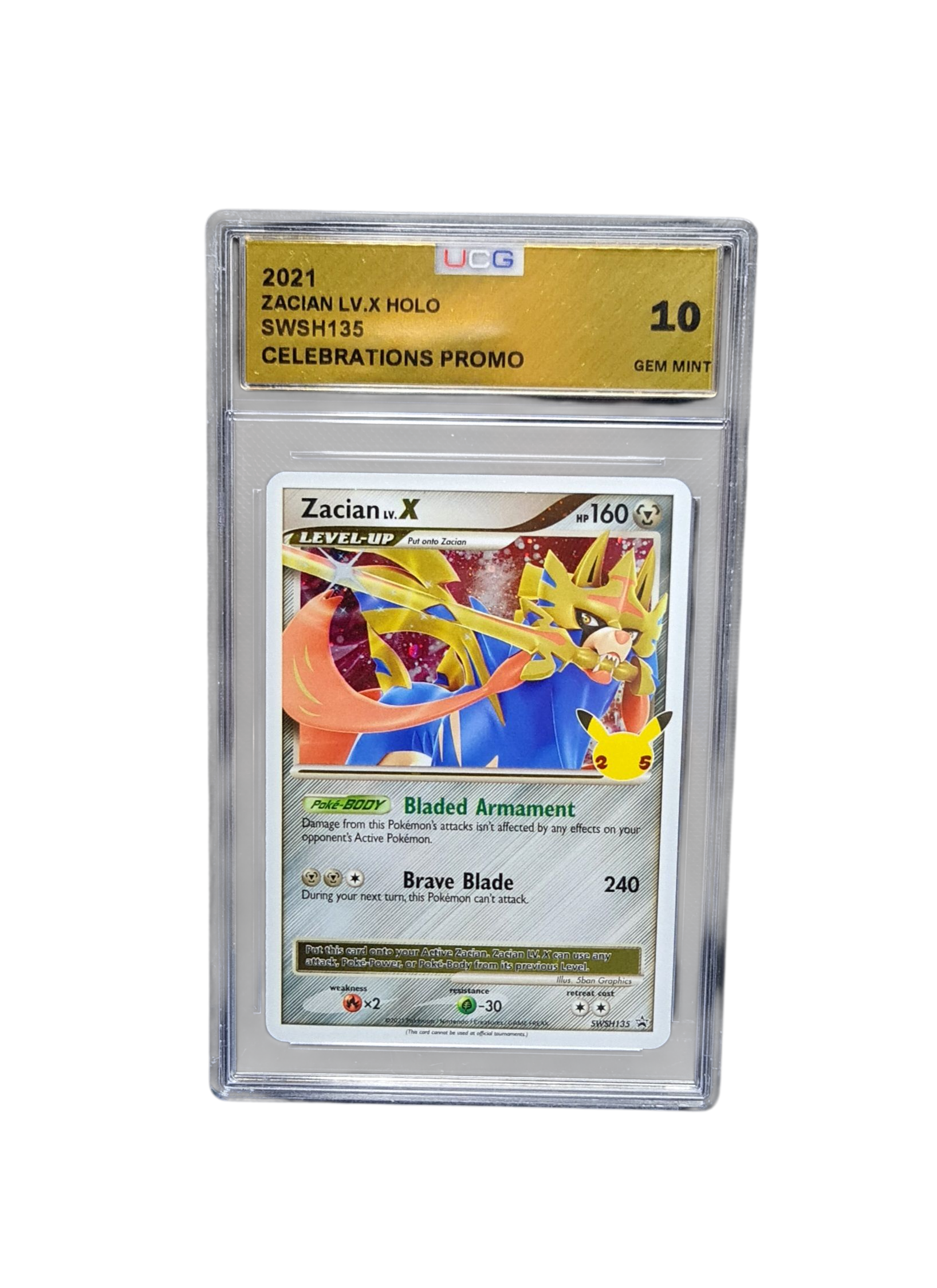 GRADE 10 Zacian Holo SWSH135 Celebrations Promo kaart