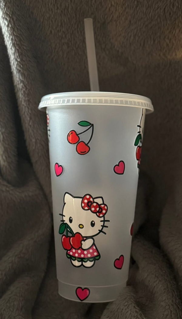 Hello Kitty Cold Drink Tumbler – Reusable Cup with Straw