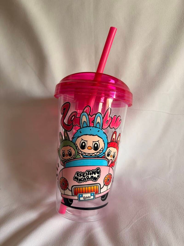 Labubu-Inspired Children’s Beaker with Vinyl Design – Cute Character Cup with Straw