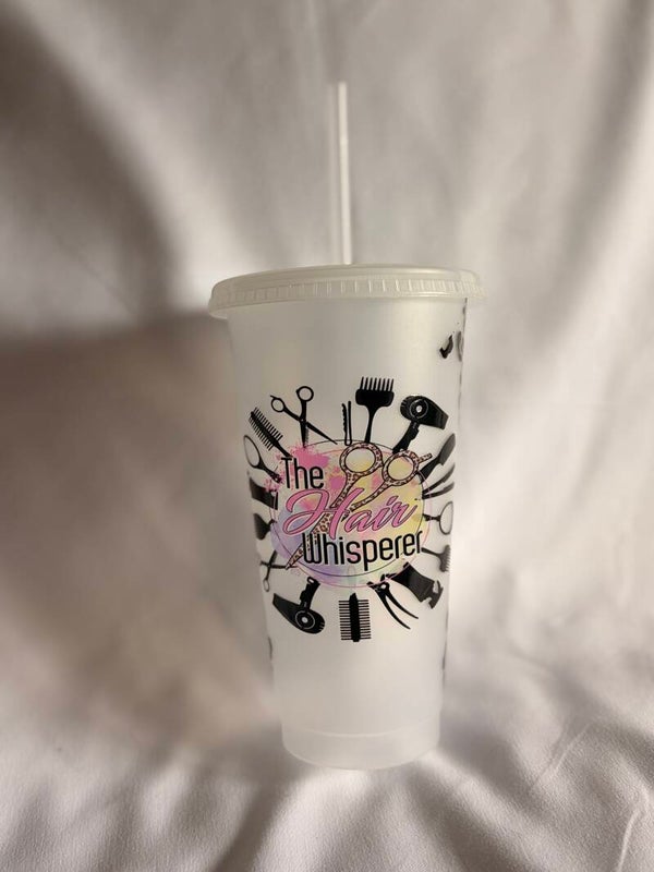 The Hair Whisperer Beaker with Vinyl Design – Hairstylist-Inspired Cup with Straw