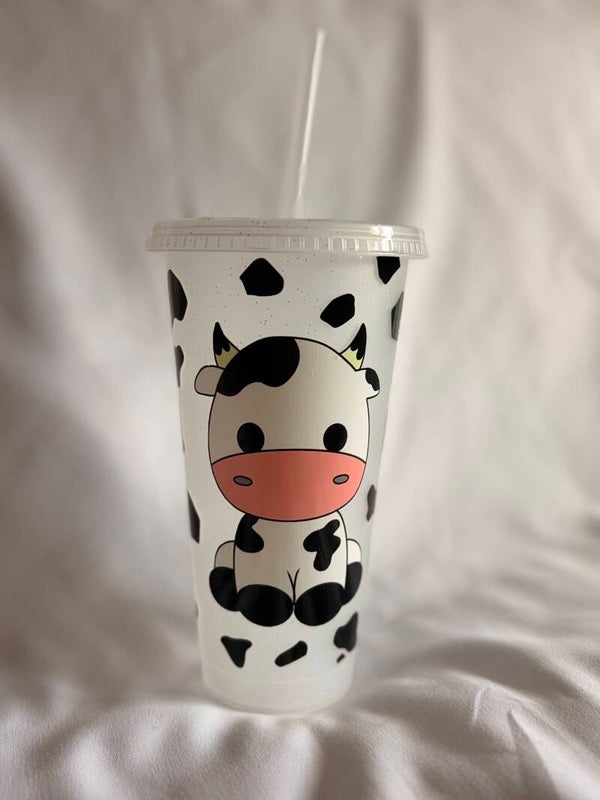 Cute Cow-Inspired Beaker with Vinyl Design – Farmhouse Cow Cup with Straw