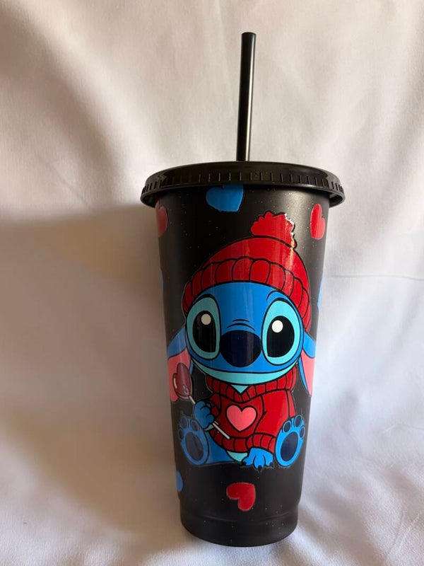 Stitch Love Cold Drink Tumbler – Reusable Cup with Straw