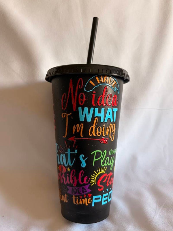 Funny Quote Beaker with Vinyl Design – Humorous Positive Cup with Straw