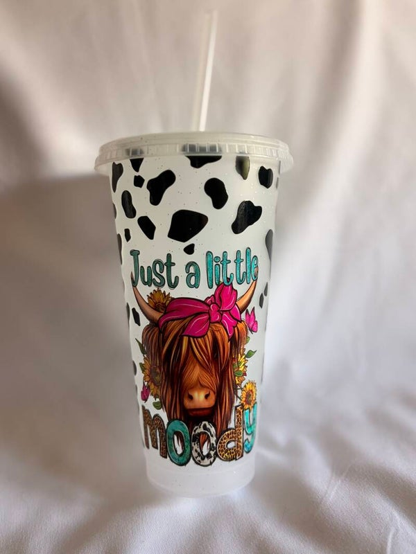 Just a Little Moo-dy Beaker with Vinyl Design – Cute Highland Cow Cup with Straw