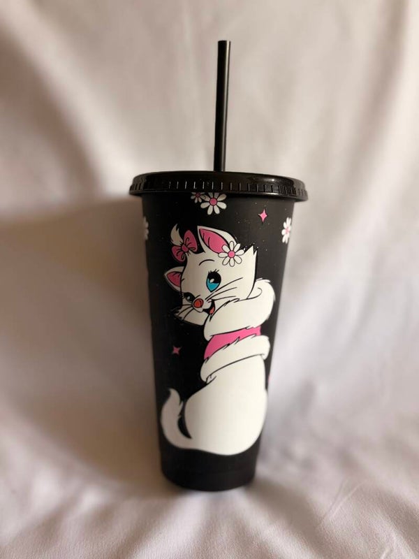 Marie Cat-Inspired Beaker with Vinyl Design – Cute Aristocats Character Cup with Straw