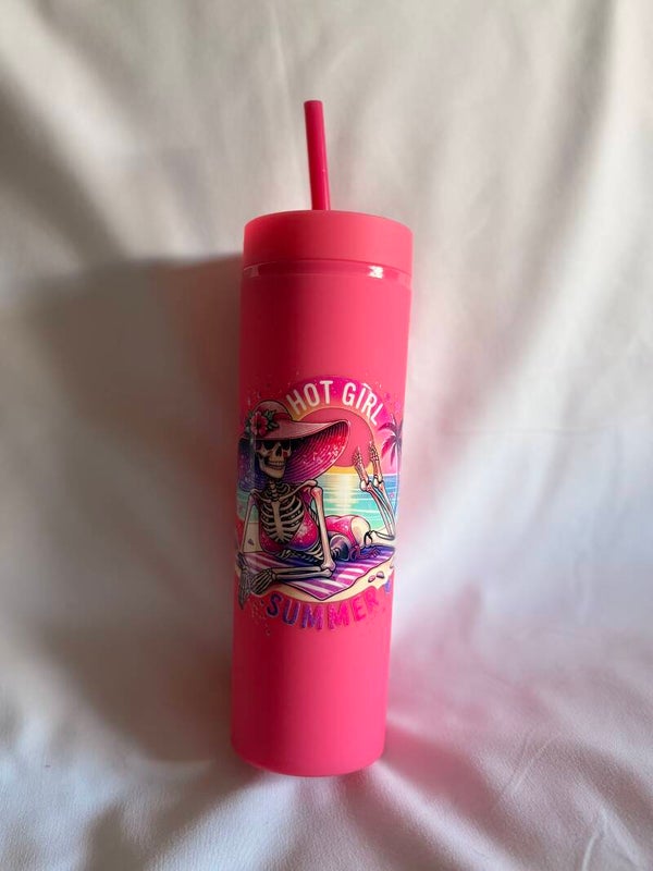 Hot Girl Summer Matte Rubber Coated Tumbler with Vinyl Design – Reusable Tumbler with Straw