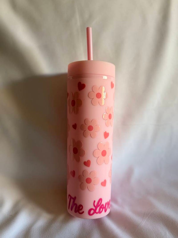 For the Love of Drink Matte Rubber Coated Tumbler with Vinyl Design – Reusable Tumbler with Straw