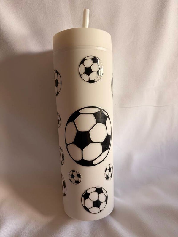 Football Matte Rubber Coated Tumbler with Vinyl Design – Reusable Tumbler with Straw