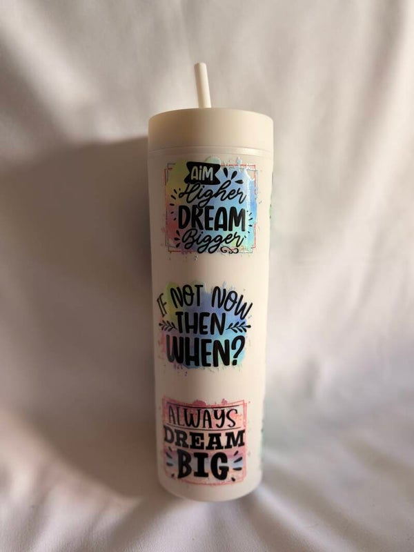 Positive Quotes Matte Rubber Coated Tumbler with Vinyl Design – Inspirational Reusable Tumbler with Straw