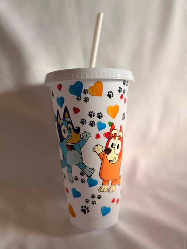 Bluey Inspired Reusable Beaker with Vinyl Design – Kids Cup with Straw