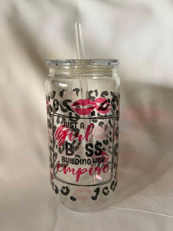 Girl Boss Clear Tumbler – 16oz Reusable Cup with Straw