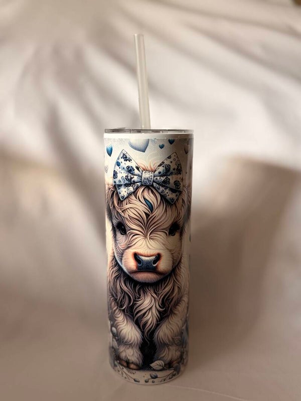 Highland Cow 20oz Skinny Tumbler – Double Wall Insulated Stainless Steel Tumbler with Straw