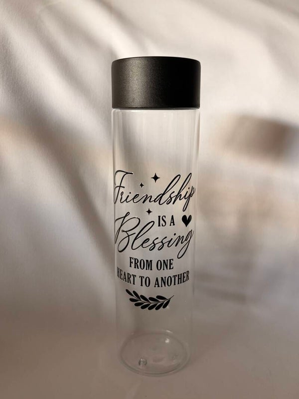 400ml Skinny Water Bottle with Friendship Quote – Reusable Clear Bottle