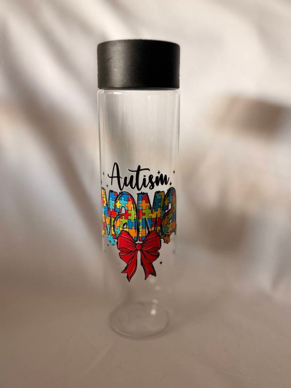 400ml Skinny Water Bottle with Autism Mama Design – Reusable Clear Bottle
