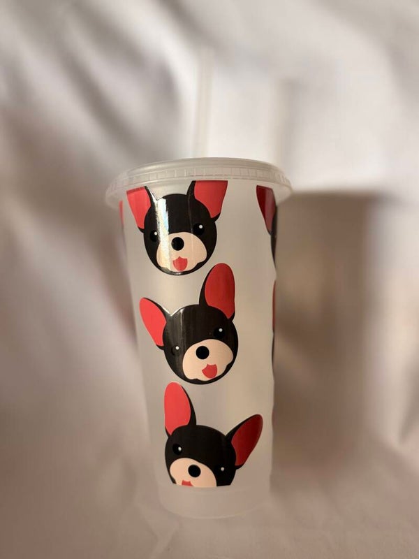 24oz French Bulldog Beaker – Reusable Cold Cup with Lid & Straw