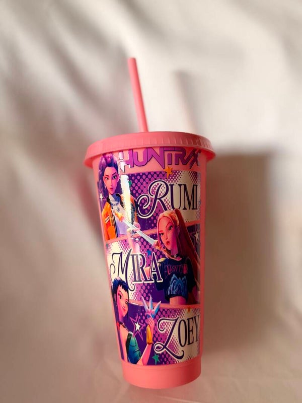 24oz Huntr/x Huntrix (Demon Hunters) Inspired Beaker – Reusable Cold Cup with Lid & Straw