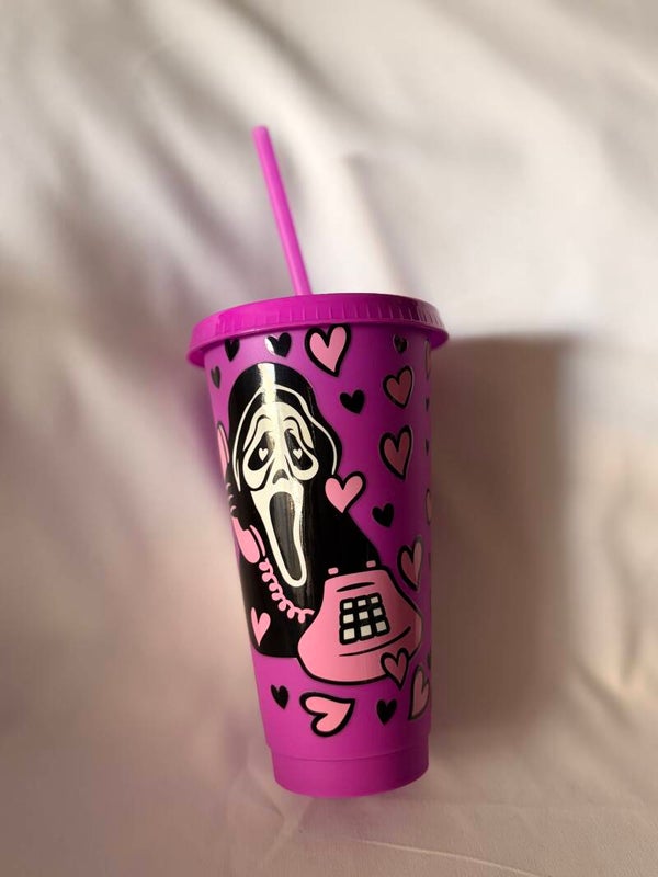 24oz Scream-Inspired “No You Hang Up” Beaker – Reusable Cold Cup with Lid & Straw