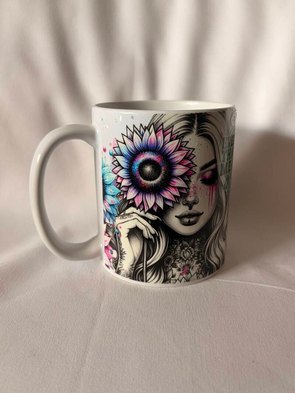 12oz Inspirational Floral Vinyl Mug – “She Overcame”