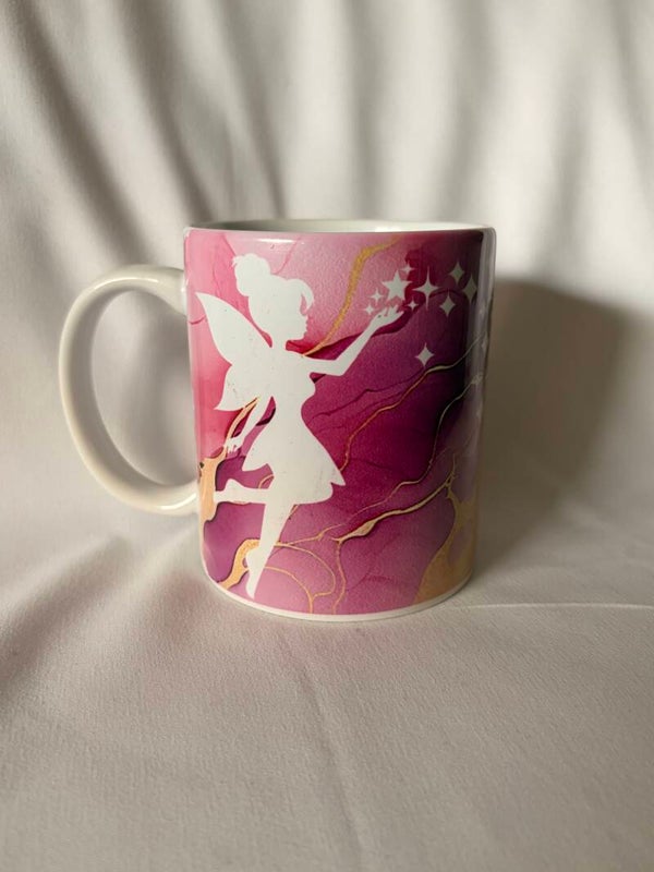 12oz Inspirational Fairy Sublimated Mug – “Powered by Pixie Dust & Coffee”