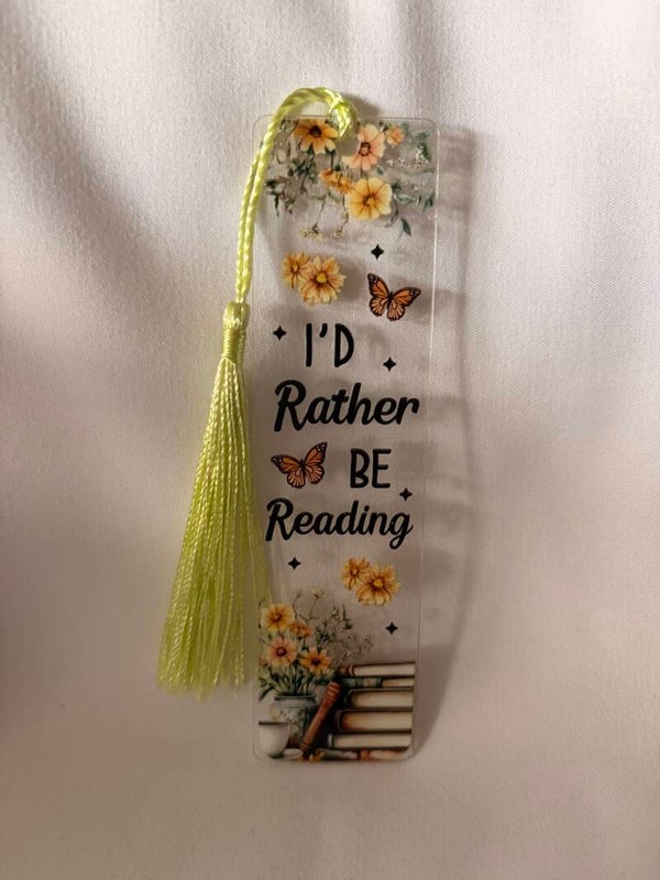 “I’d Rather Be Reading” Floral Vinyl Design Bookmark with Lime Green Tassel 📚🌼🦋